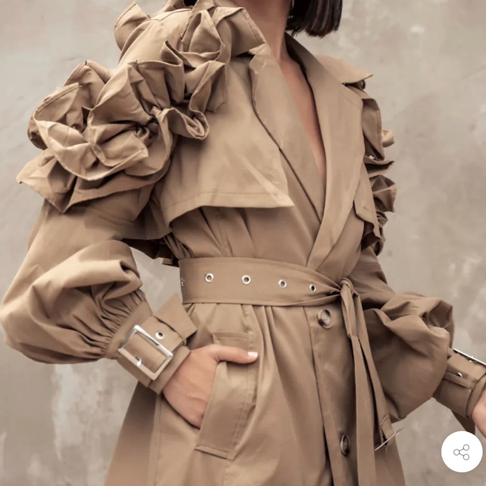 🔥RARE🔥NWT🏷️✨ATHINA RUFFLE SHOULDER PUFF SLEEVE LONG TRENCH COAT🤩SZ M & 1X‼️